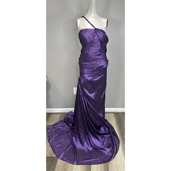 NWT OSCAR DE LA RENTA One-Shoulder Draped Silk-Blend Lamé Gown Size 10 $7995 - Picture 3 of 9